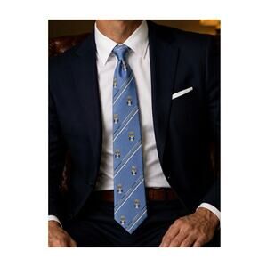 Vintage Cotswold Collection Silk Necktie Blue Heraldic Crest Club Stripe USA Mad